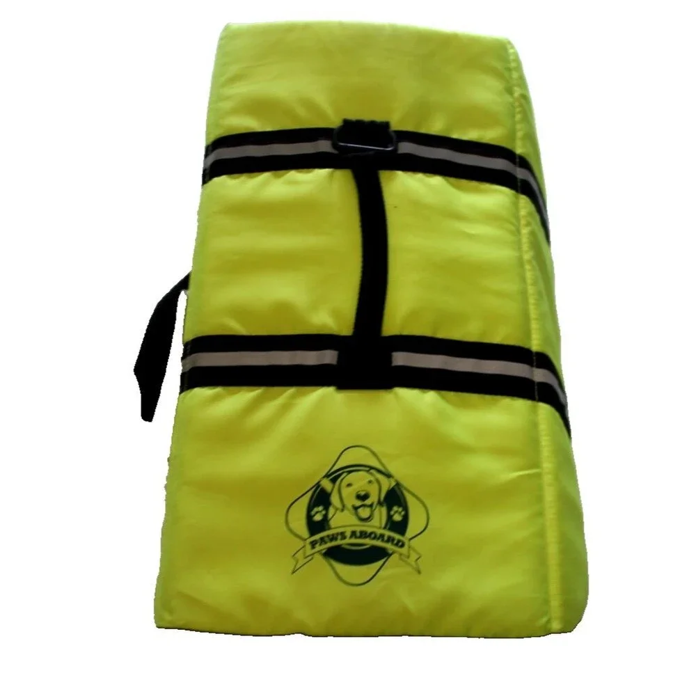 PAWS ABOARD DOG LIFE JACKET Safety Large NEON YELLOW ADJUSTABLE STRAPS BOATING